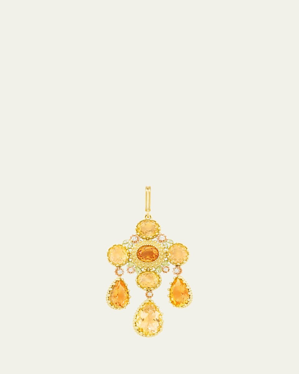 18K Yellow Gold Talisman Pierreries Citrine Charm with Diamonds